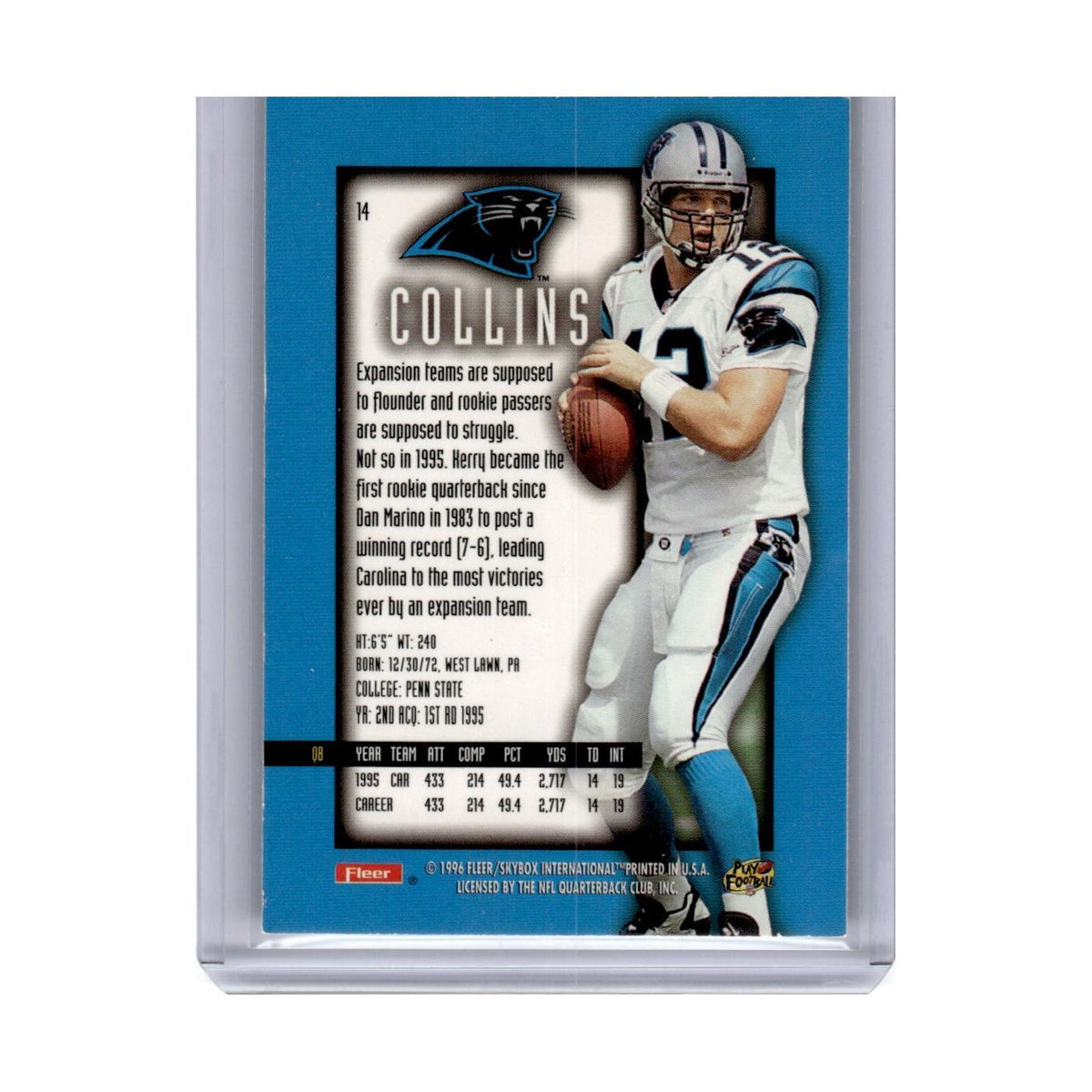1996 Fleer Ultra Sensations Kerry Collins Panthers #14