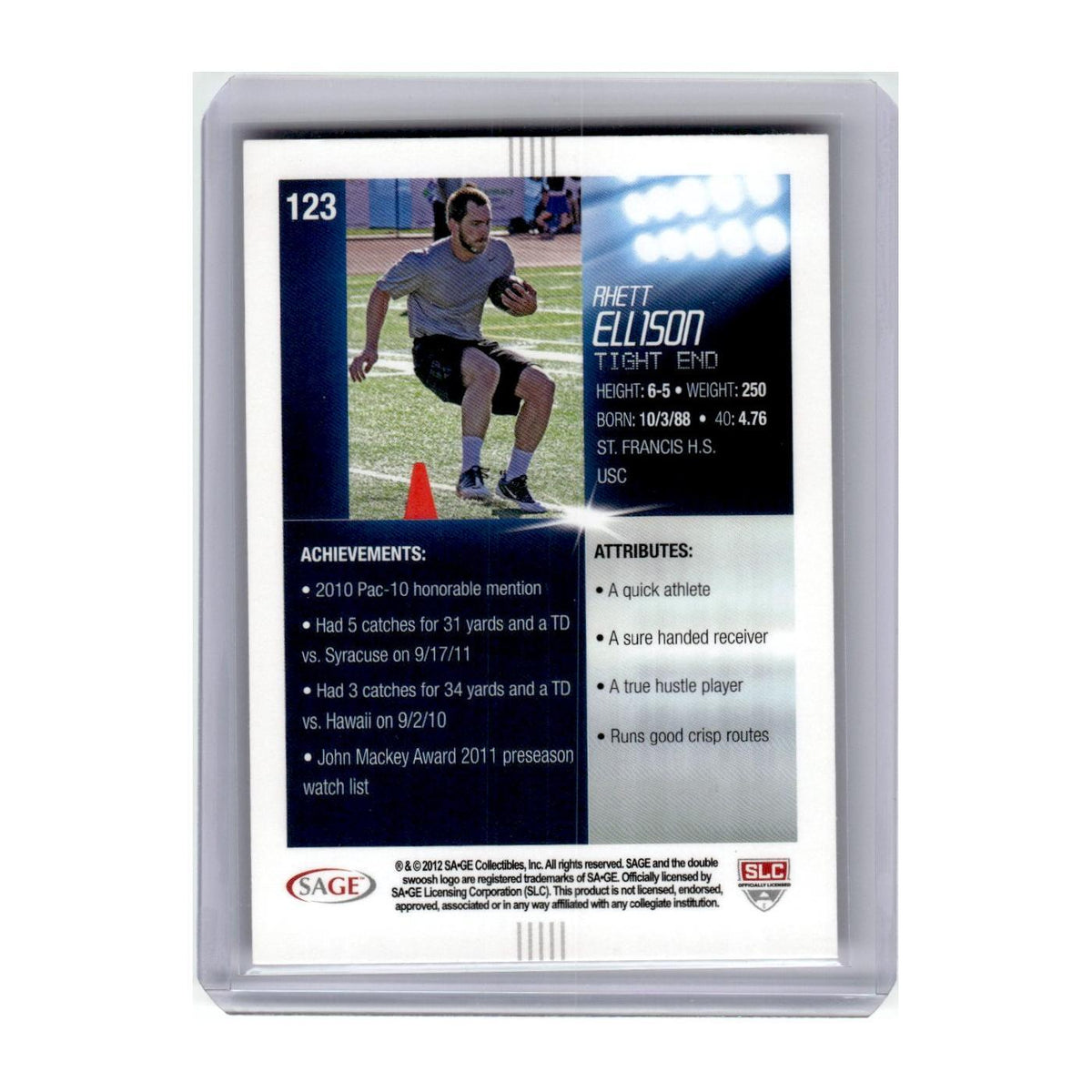 2012 SAGE HIT Rhett Ellison RC USC Trojans #123