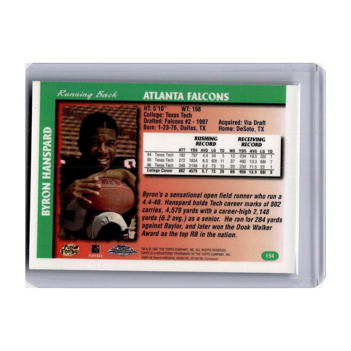 1997 Topps Chrome Byron Hanspard RC Falcons #154