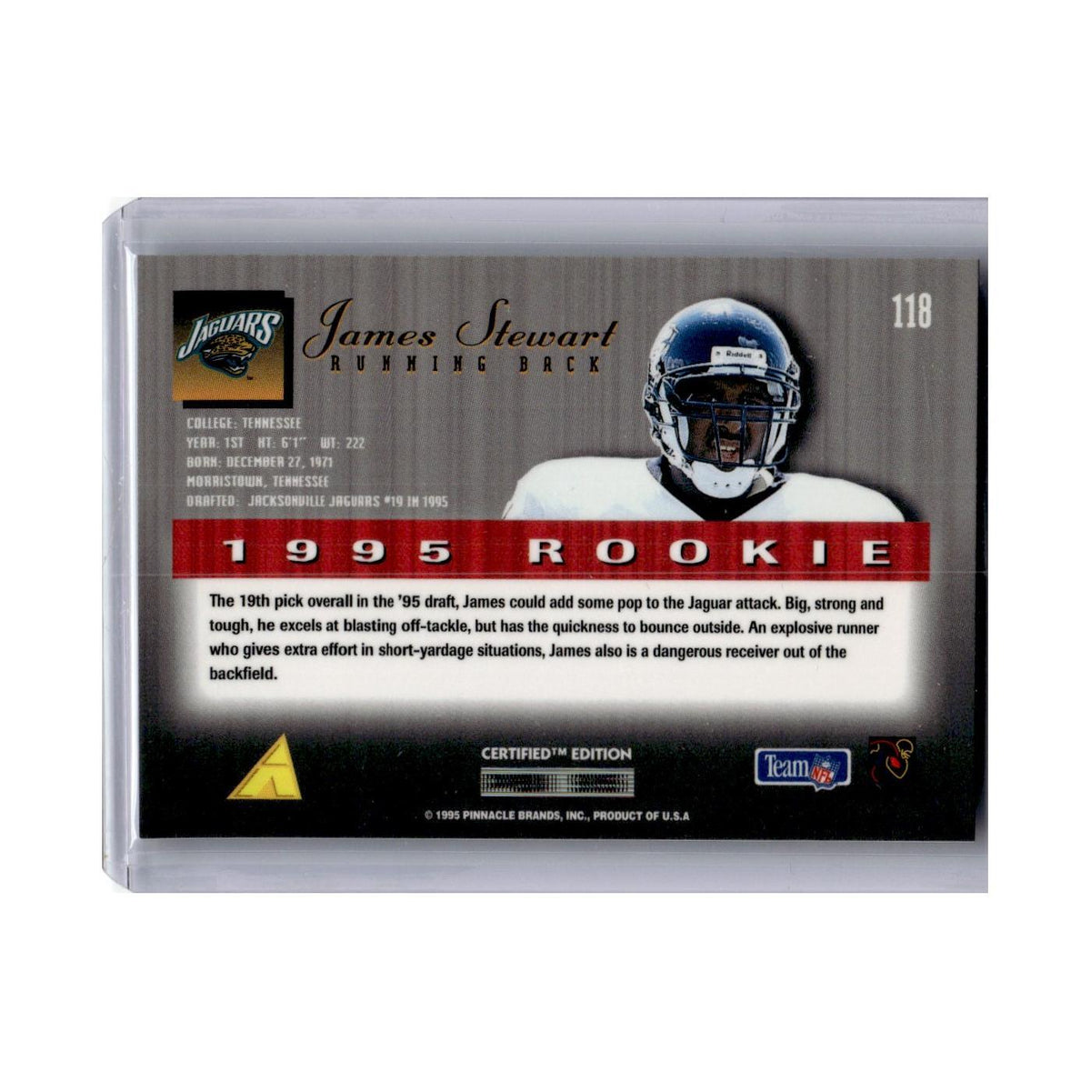 1995 Select Certified James Stewart RC Jaguars #118