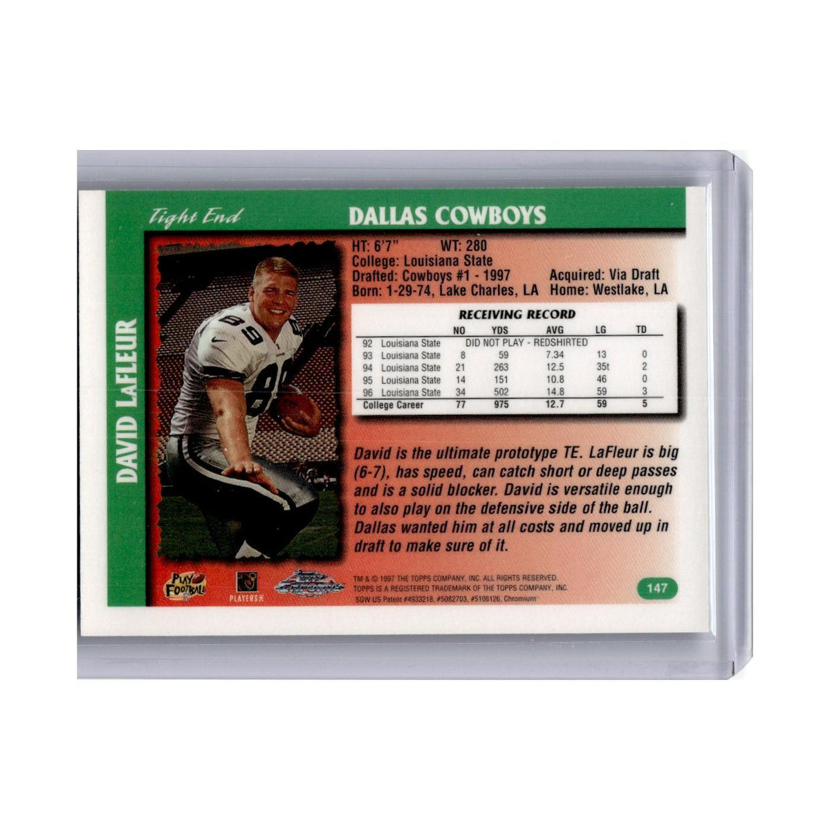 1997 Topps Chrome David LaFleur RC Cowboys #147