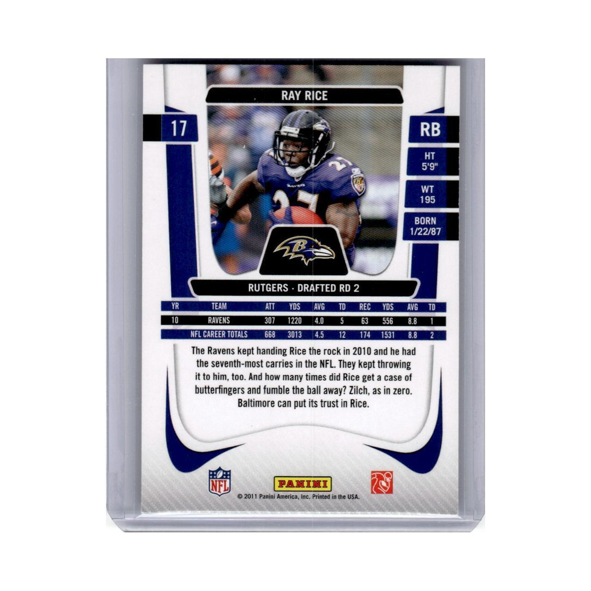 2011 Panini Prestige Ray Rice Ravens #17
