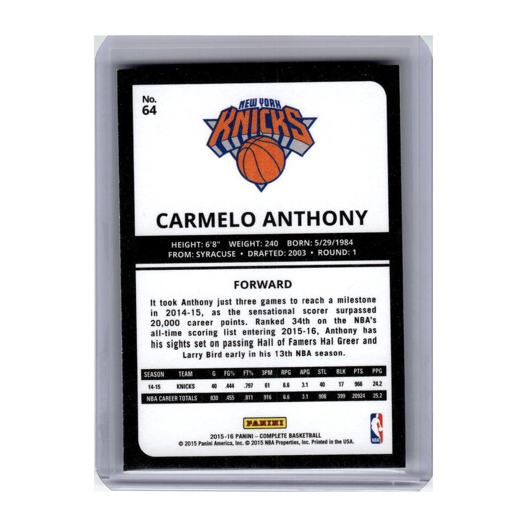 2015 Panini Complete Carmelo Anthony Knicks #64