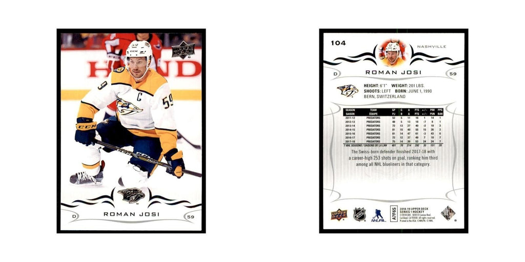 Roman Josi 2018 Upper Deck #104 Hockey Cards Hockey Card NM