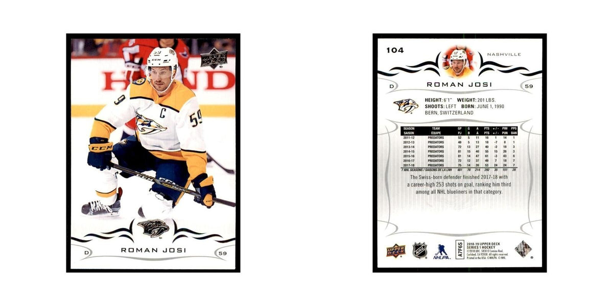 Roman Josi 2018 Upper Deck #104 Hockey Cards Hockey Card NM