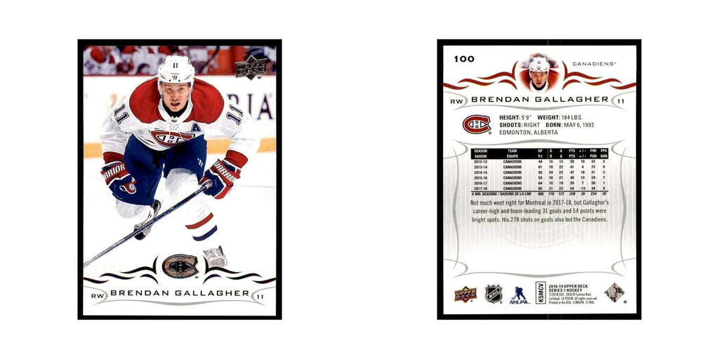 Brendan Gallagher 2018 Upper Deck #100 Hockey Cards Hockey Card NM