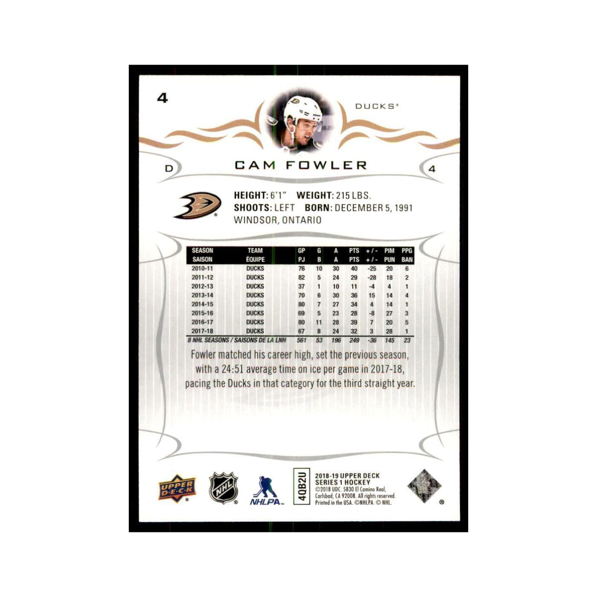 Cam Fowler 2018 Upper Deck #4 Hockey Cards Hockey Card NM