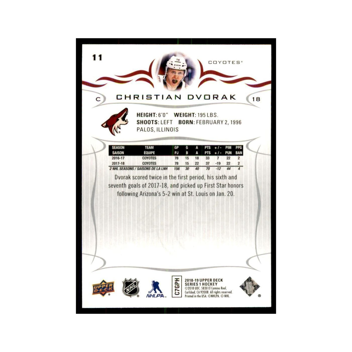 Christian Dvorak 2018 Upper Deck #11 Hockey Cards Hockey Card NM