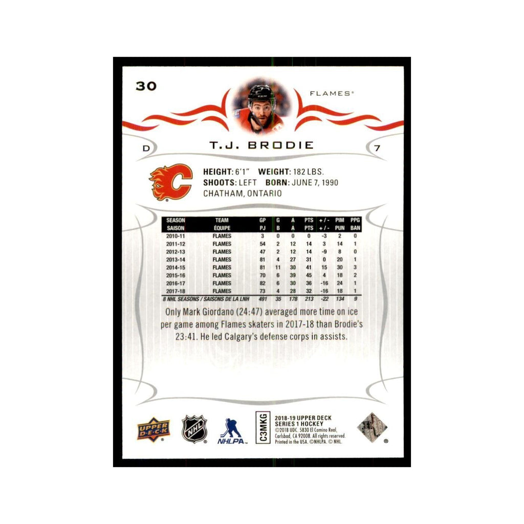 T.J. Brodie 2018 Upper Deck #30 Hockey Cards Hockey Card NM