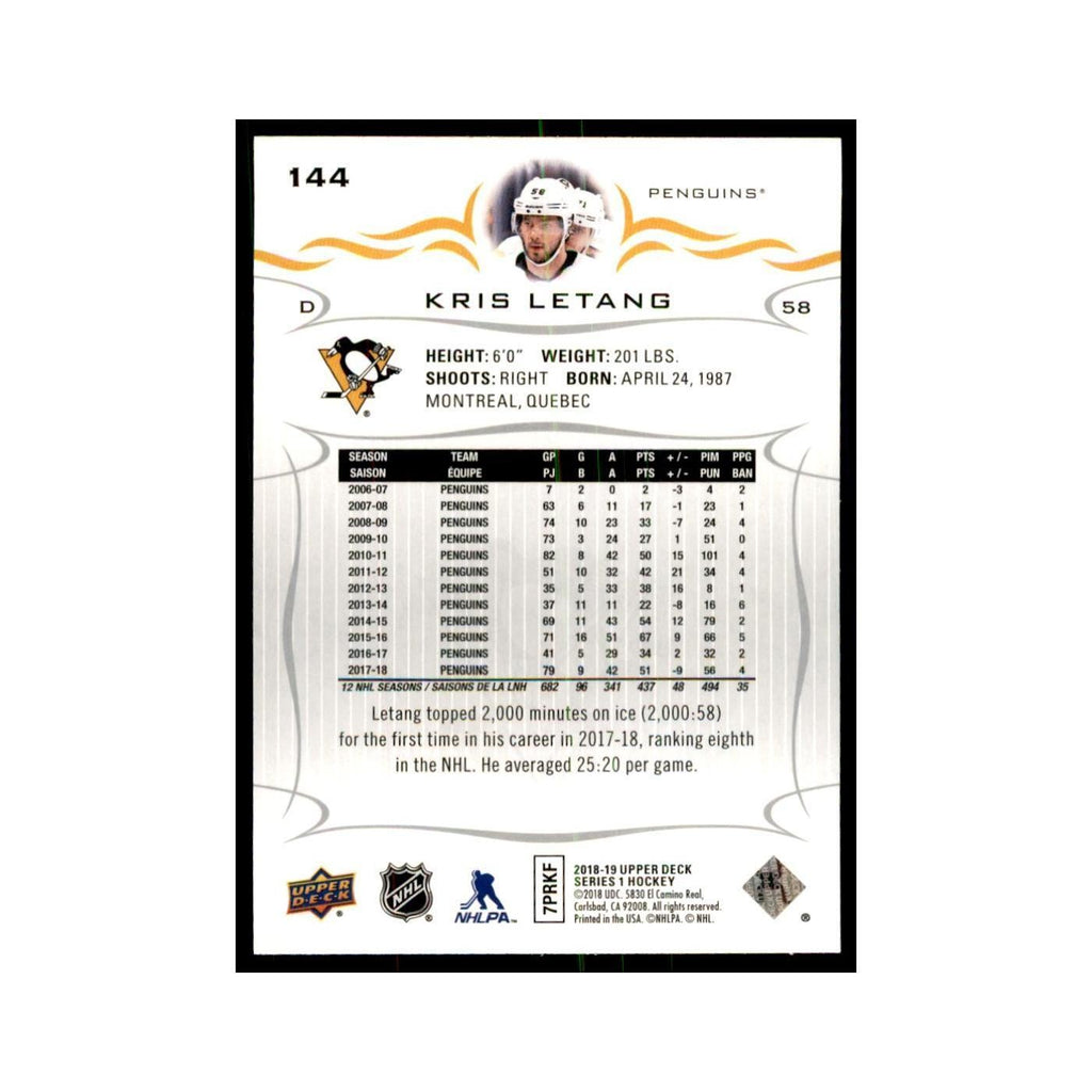 Kris Letang 2018 Upper Deck #144 Hockey Cards Hockey Card NM