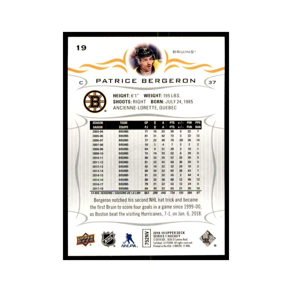 Patrice Bergeron 2018 Upper Deck #19 Hockey Cards Hockey Card NM