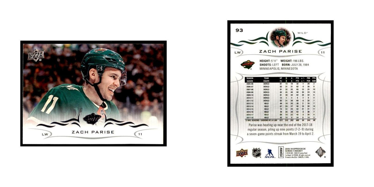 Zach Parise 2018 Upper Deck #93 Hockey Cards Hockey Card NM