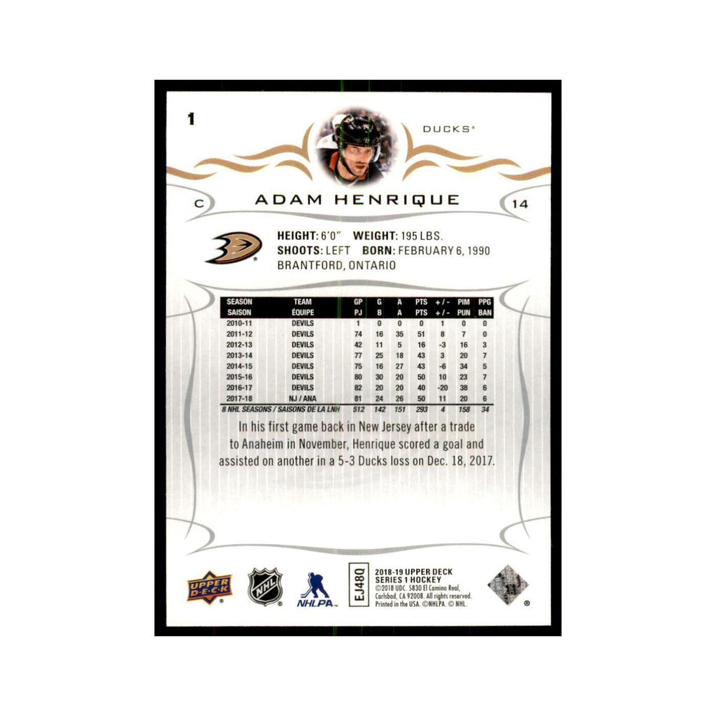 Adam Henrique 2018 Upper Deck #1 Hockey Cards Hockey Card NM