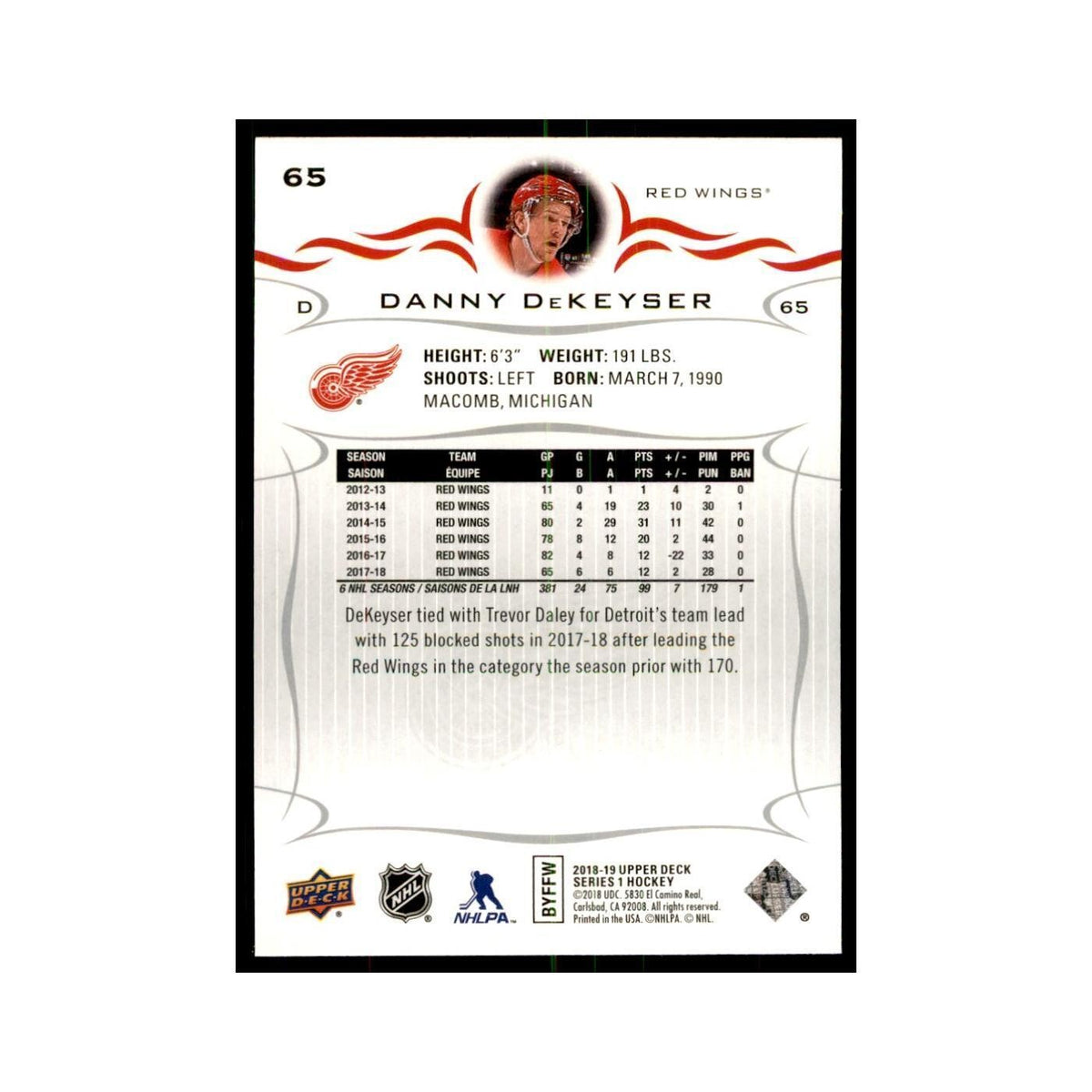 Danny DeKeyser 2018 Upper Deck #65 Hockey Cards Hockey Card NM