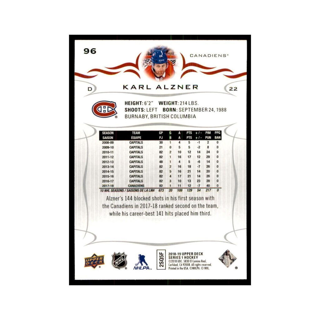 Karl Alzner 2018 Upper Deck #96 Hockey Cards Hockey Card NM