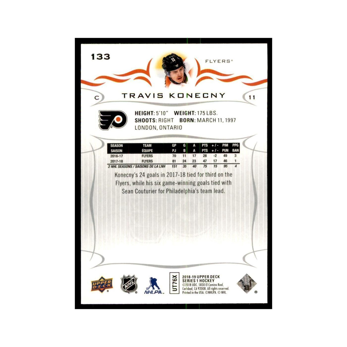 Travis Konecny 2018 Upper Deck #133 Hockey Cards Hockey Card NM