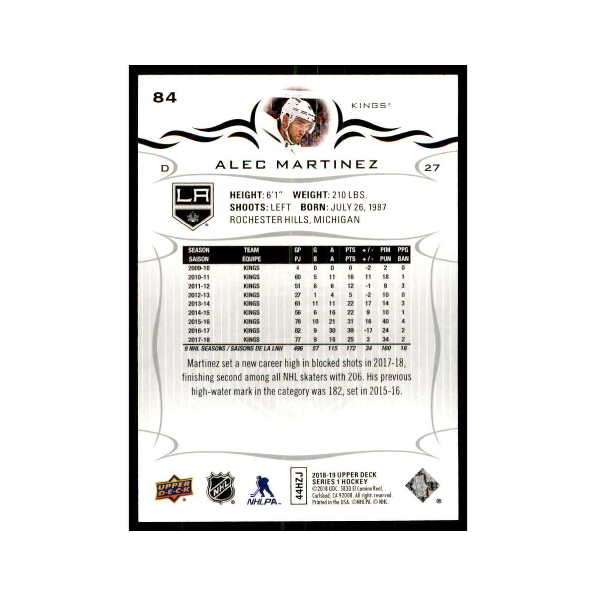 Alec Martinez 2018 Upper Deck #84 Hockey Cards Hockey Card NM