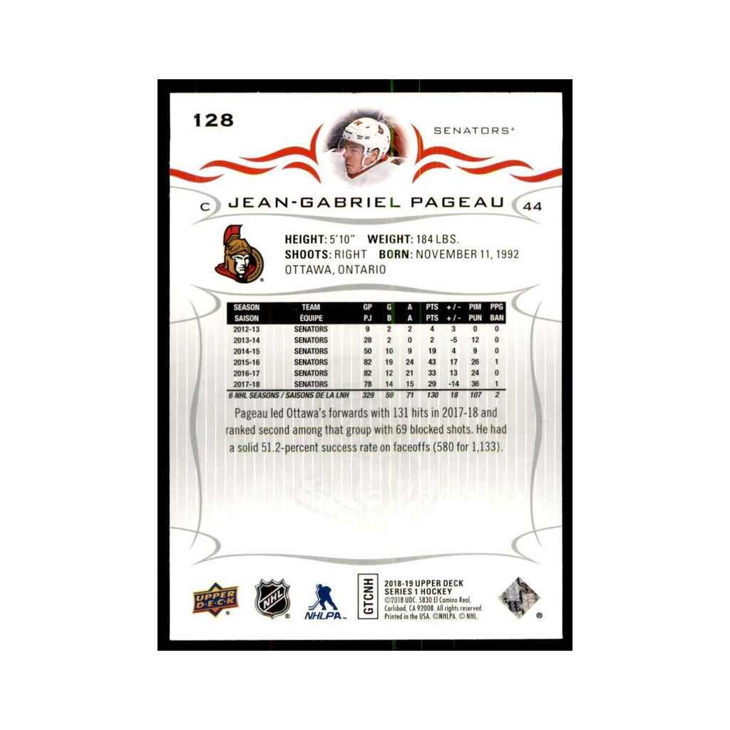 Jean-Gabriel Pageau 2018 Upper Deck #128 Hockey Cards Hockey Card NM