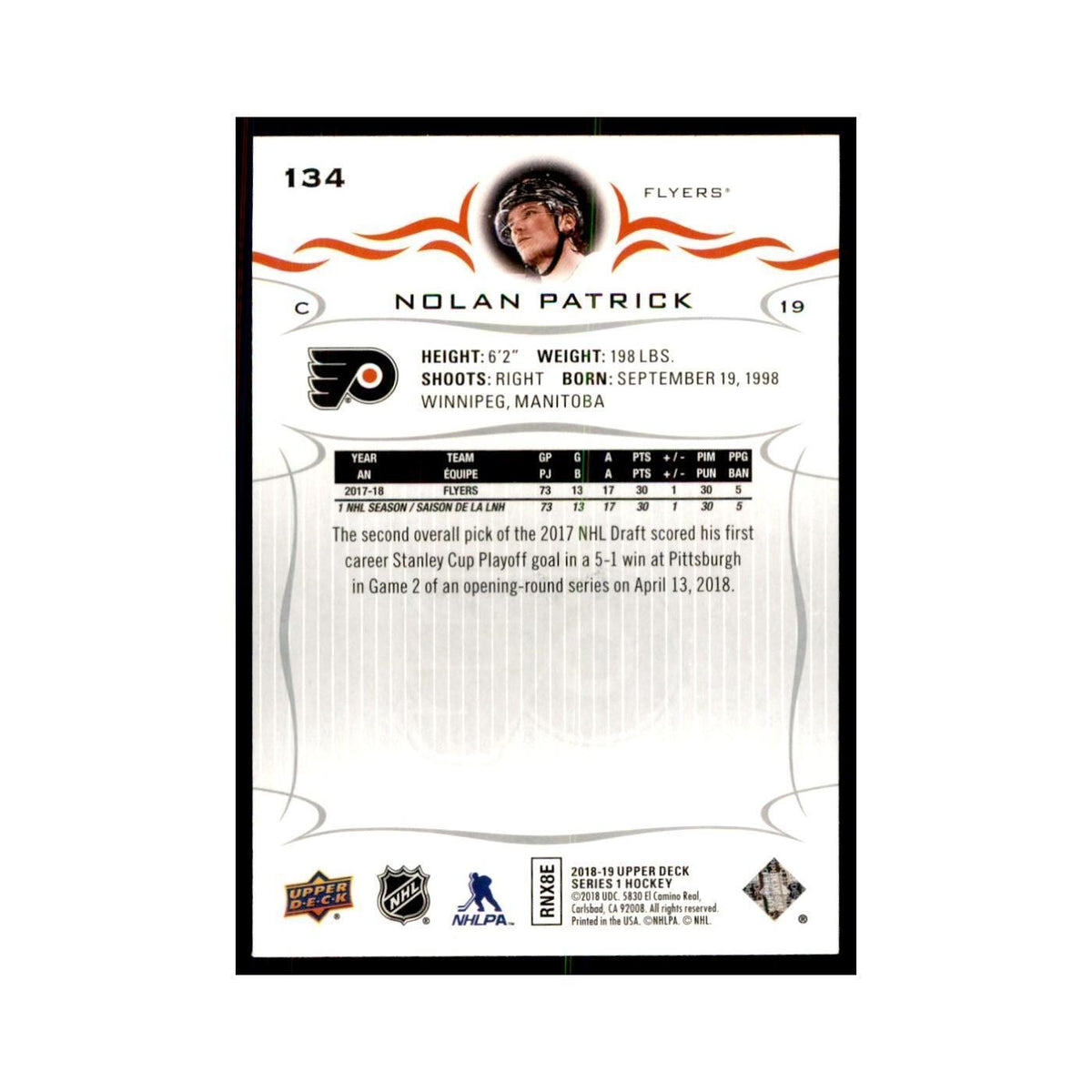 Nolan Patrick 2018 Upper Deck #134 Hockey Cards Hockey Card NM