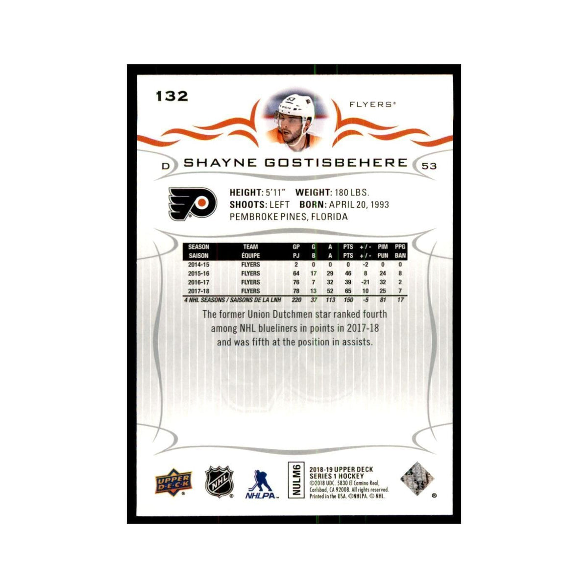 Shayne Gostisbehere 2018 Upper Deck #132 Hockey Cards Hockey Card NM