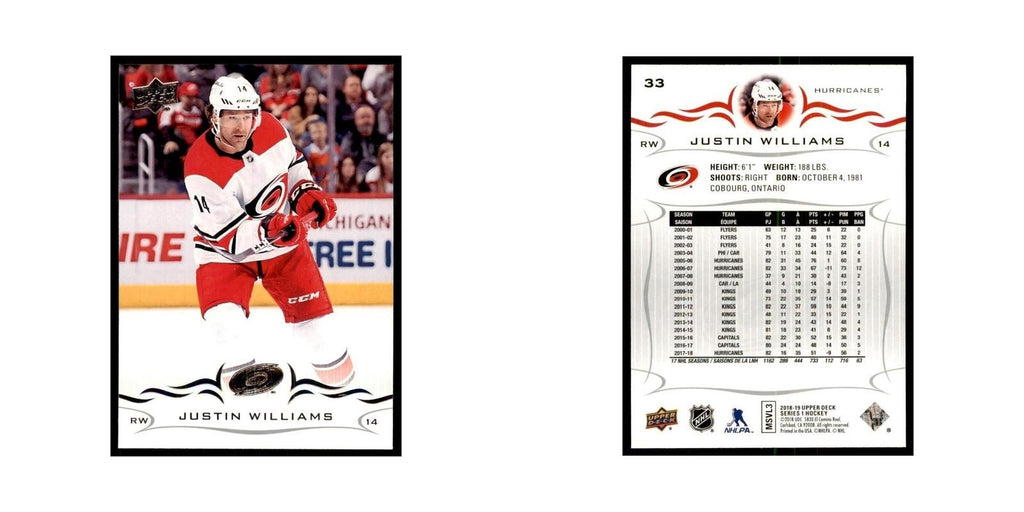 Justin Williams 2018 Upper Deck #33 Hockey Cards Hockey Card NM