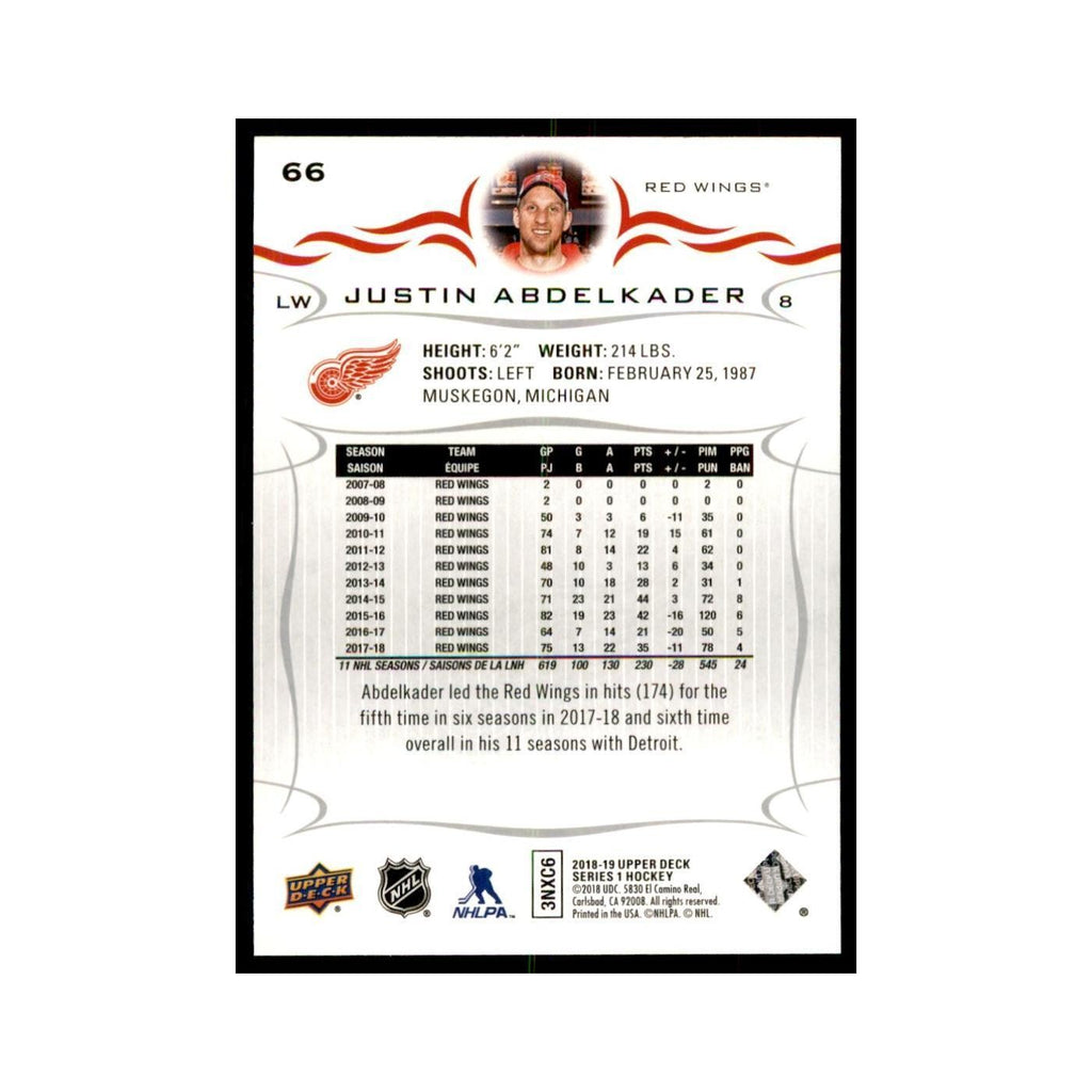Justin Abdelkader 2018 Upper Deck #66 Hockey Cards Hockey Card NM