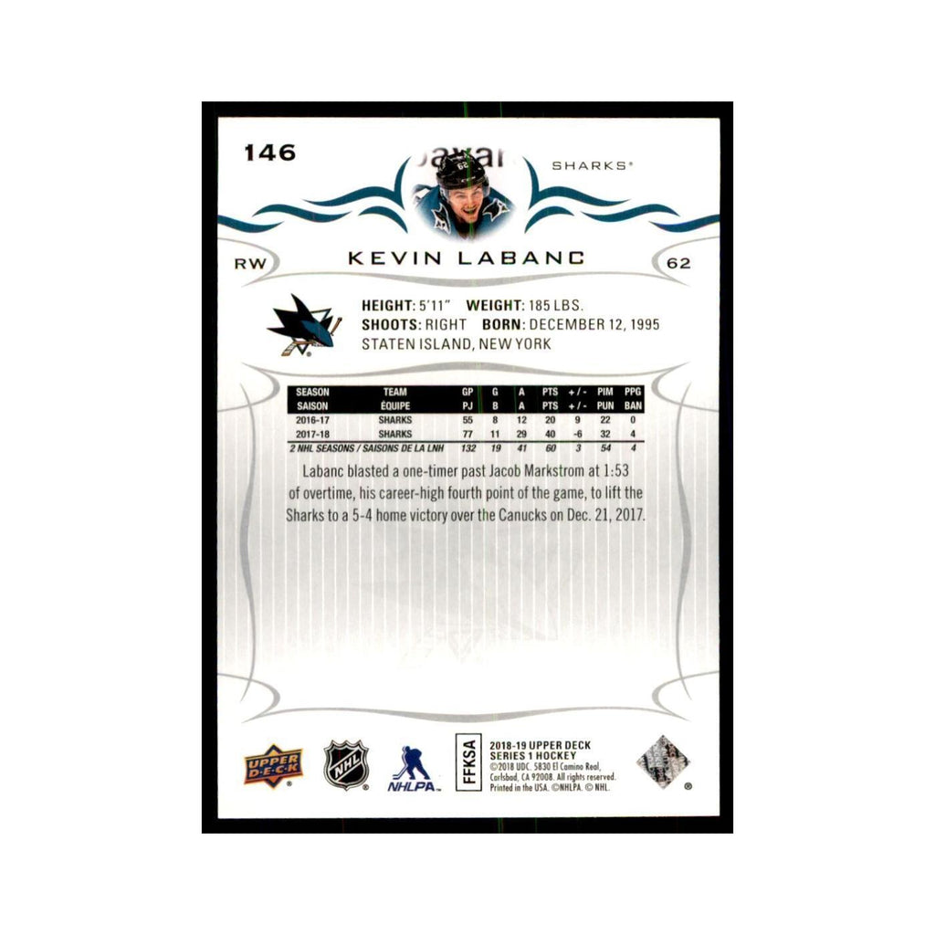 Kevin Labanc 2018 Upper Deck #146 Hockey Cards Hockey Card NM
