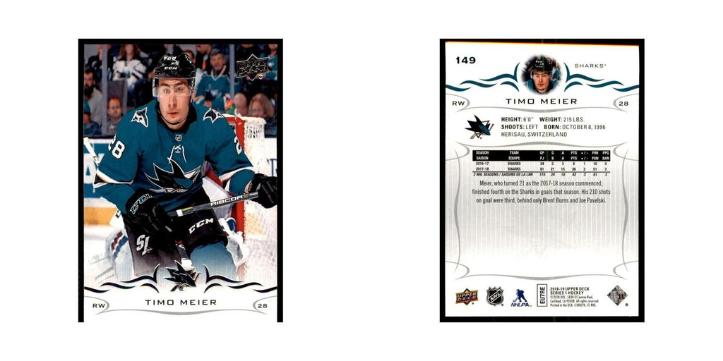 Timo Meier 2018 Upper Deck #149 Hockey Cards Hockey Card NM