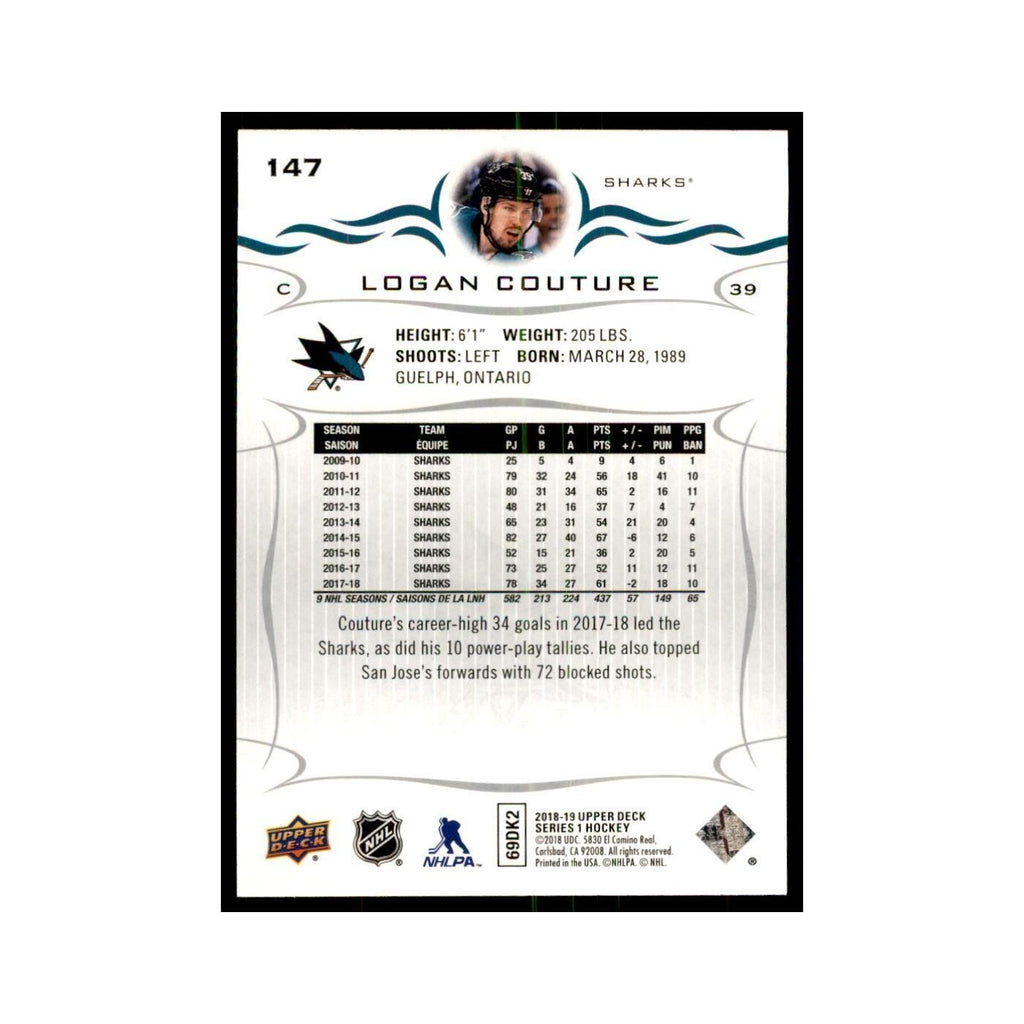 Logan Couture 2018 Upper Deck #147 Hockey Cards Hockey Card NM