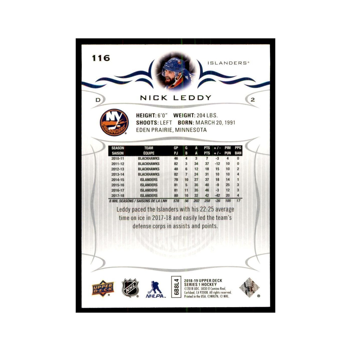 Nick Leddy 2018 Upper Deck #116 Hockey Cards Hockey Card NM