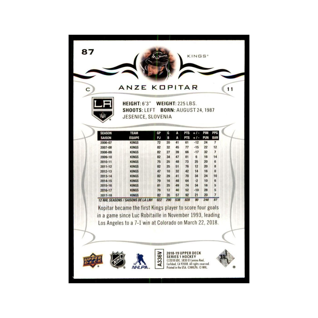 Anze Kopitar 2018 Upper Deck #87 Hockey Cards Hockey Card NM