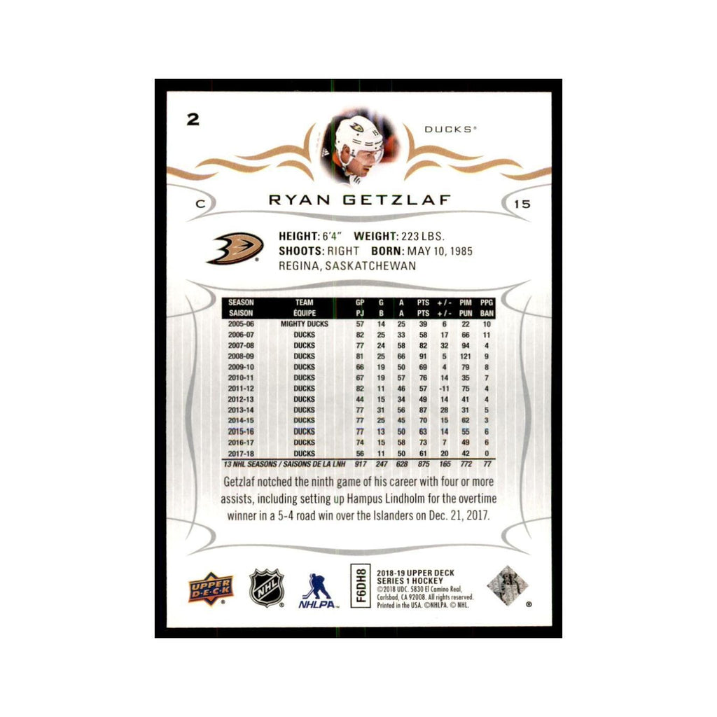 Ryan Getzlaf 2018 Upper Deck #2 Hockey Cards Hockey Card NM
