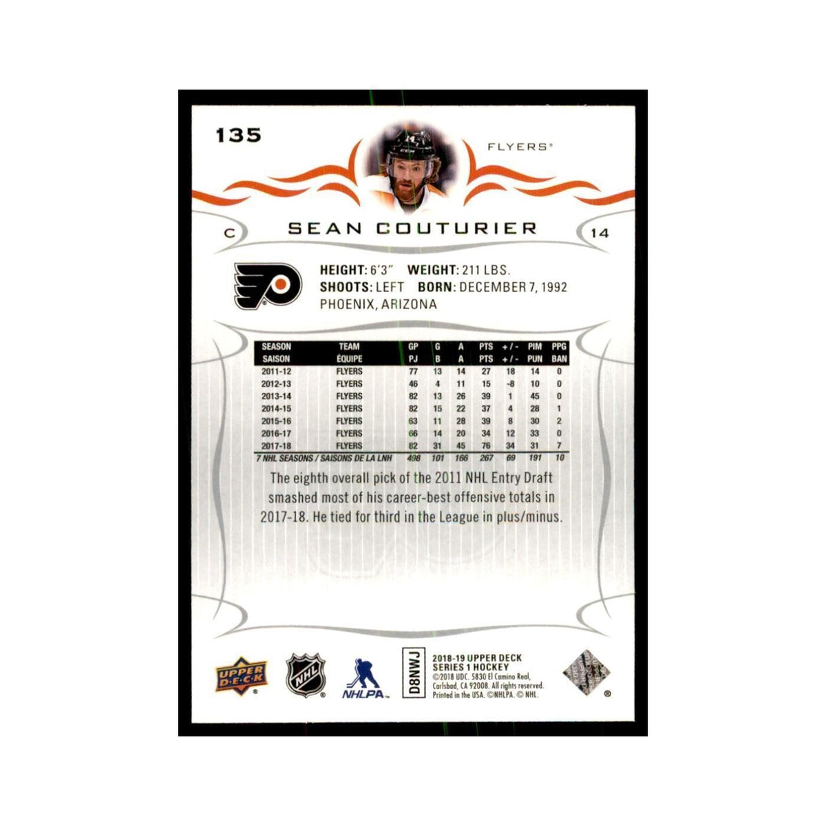 Sean Couturier 2018 Upper Deck #135 Hockey Cards Hockey Card NM