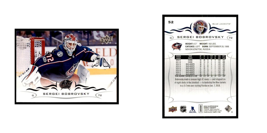 Sergei Bobrovsky 2018 Upper Deck #52 Hockey Cards Hockey Card NM