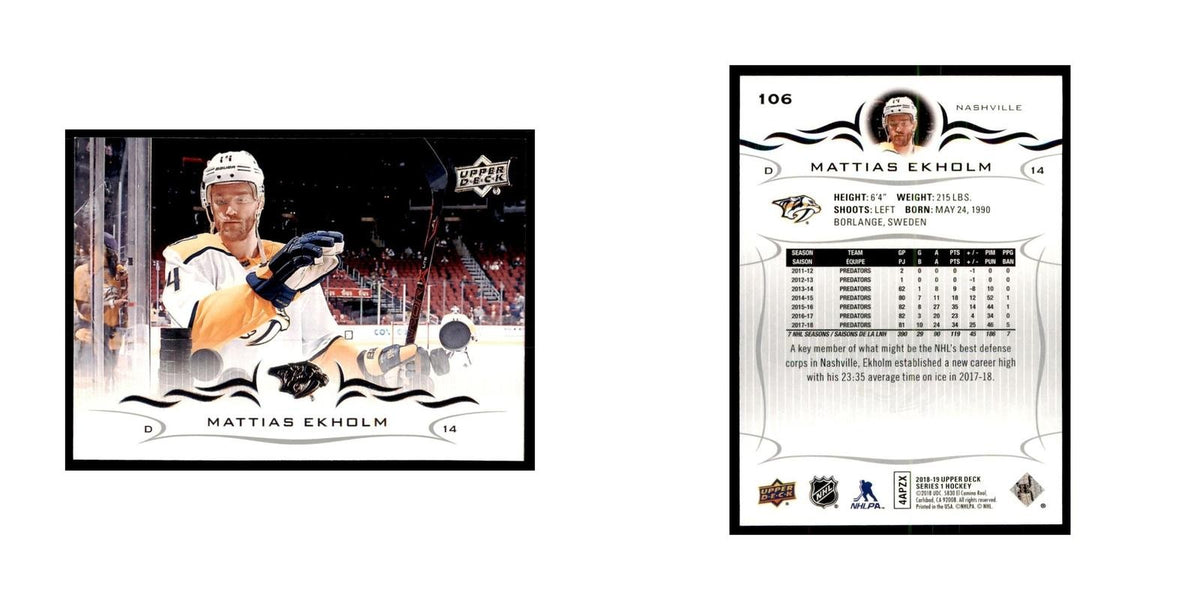 Mattias Ekholm 2018 Upper Deck #106 Hockey Cards Hockey Card NM