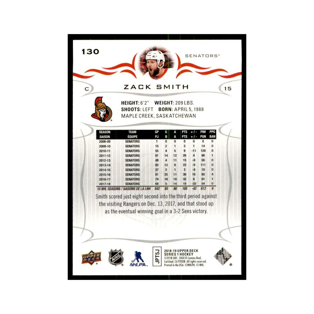 Zack Smith 2018 Upper Deck #130 Hockey Cards Hockey Card NM