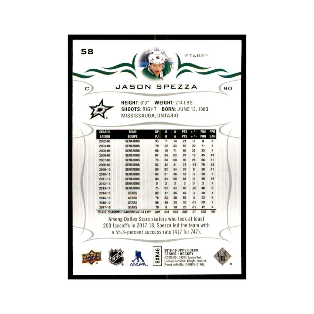 Jason Spezza 2018 Upper Deck #58 Hockey Cards Hockey Card NM