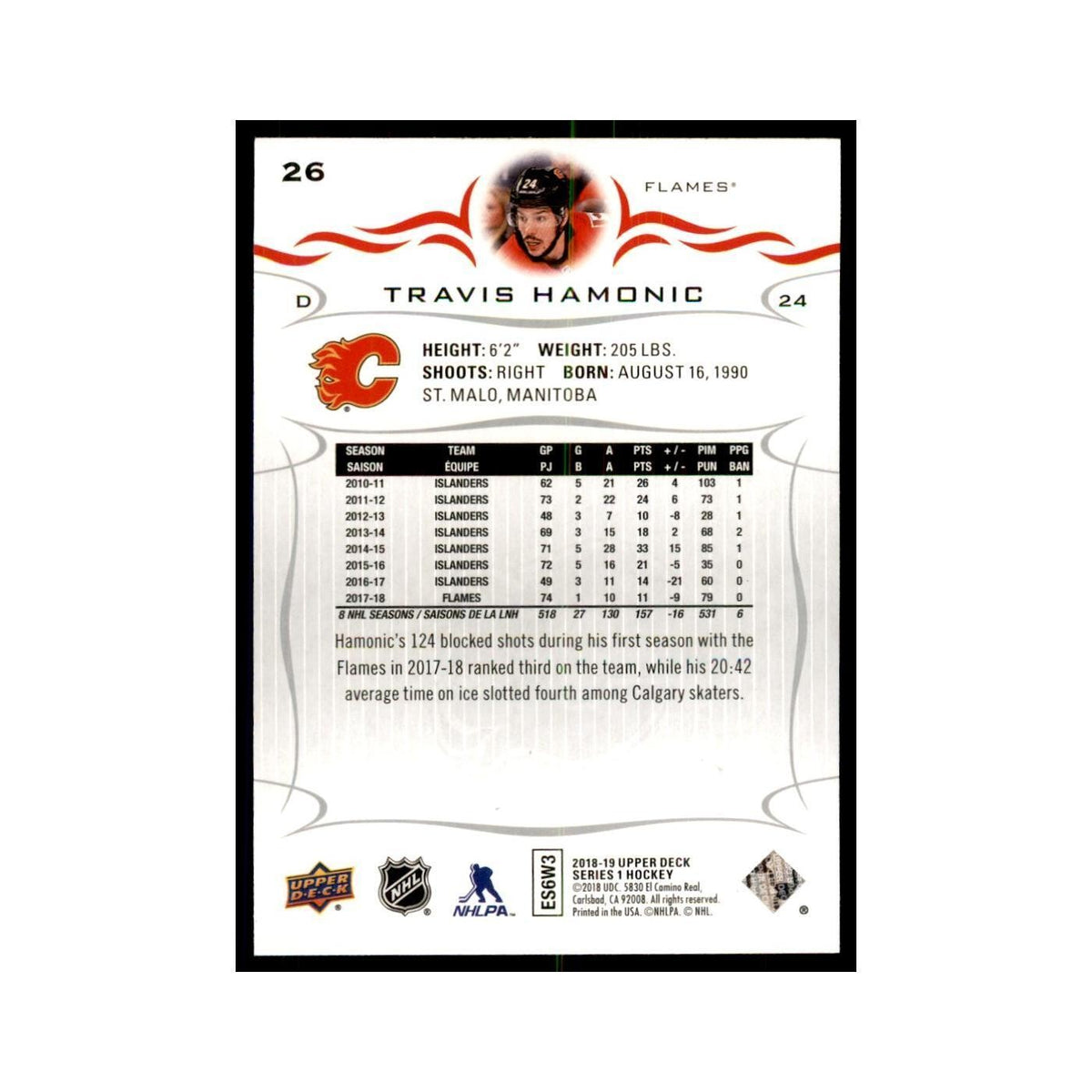 Travis Hamonic 2018 Upper Deck #26 Hockey Cards Hockey Card NM