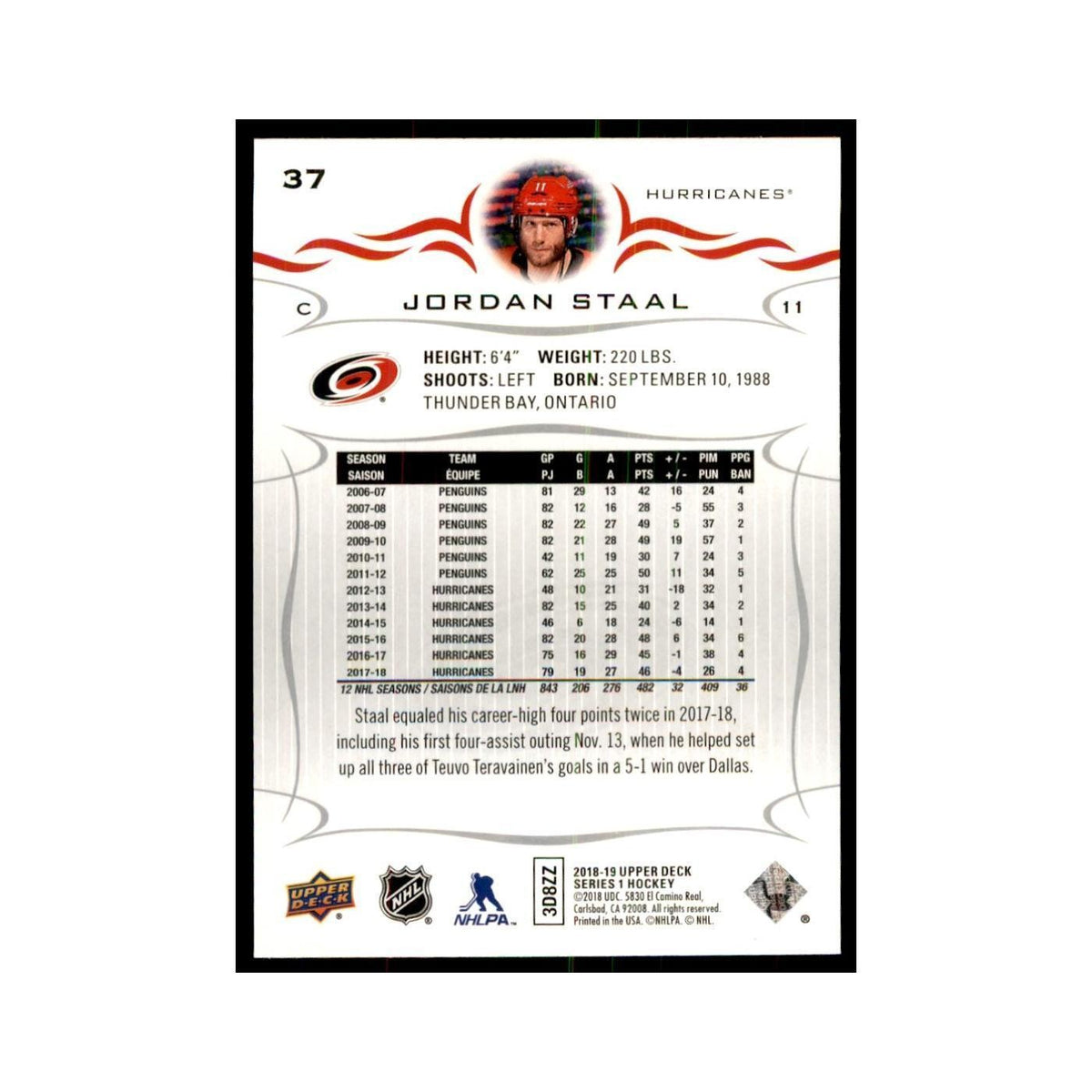 Jordan Staal 2018 Upper Deck #37 Hockey Cards Hockey Card NM