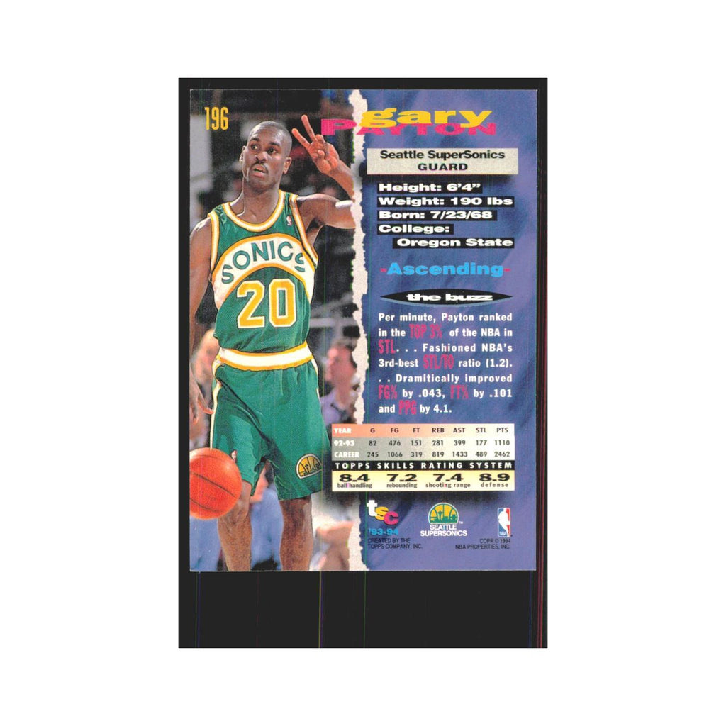 Gary Payton 1993 Stadium Club #196 Seattle SuperSonics Basketball Card NM