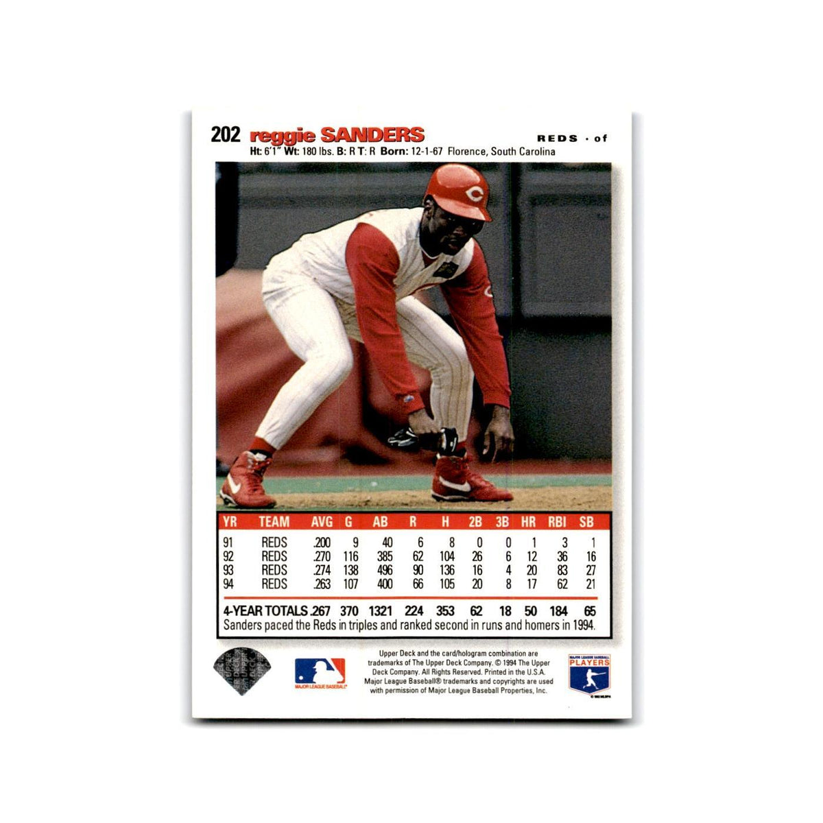 Reggie Sanders 1995 Collector's Choice SE #202 Cincinnati Reds Baseball Card NM