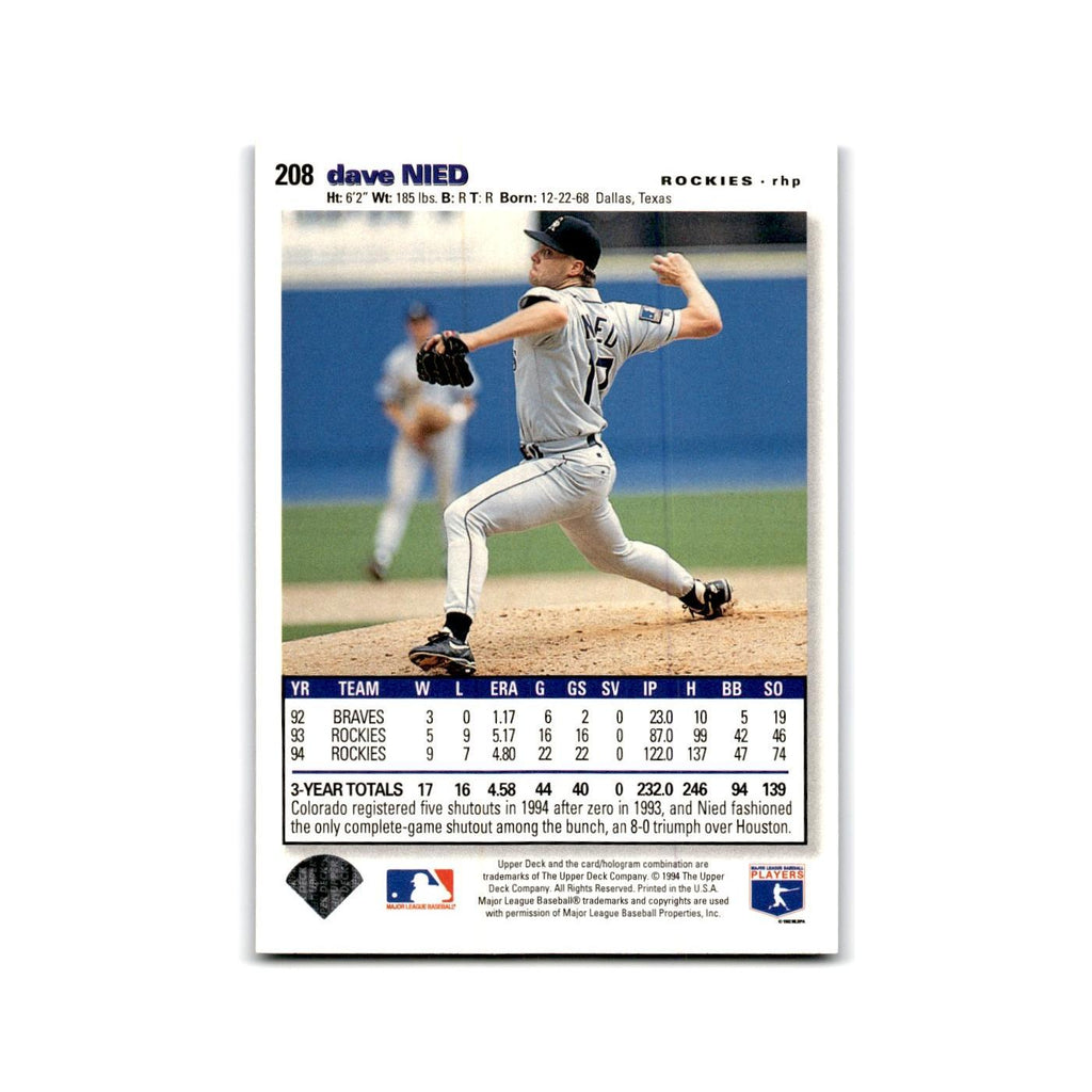 Dave Neid 1995 Collector's Choice SE #208 Colorado Rockies Baseball Card NM