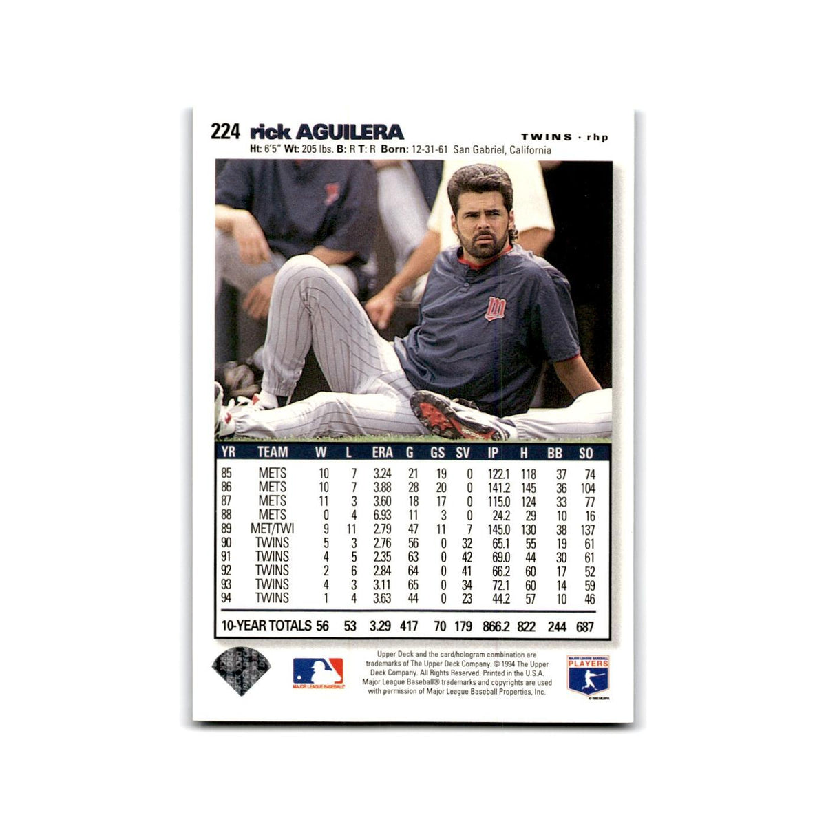 Rick Aguilera 1995 Collector's Choice SE #224 Minnesota Twins Baseball Card NM