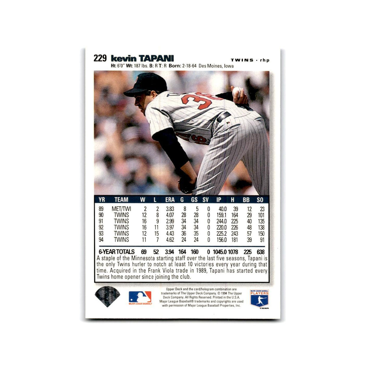 Kevin Tapani 1995 Collector's Choice SE #229 Minnesota Twins Baseball Card NM