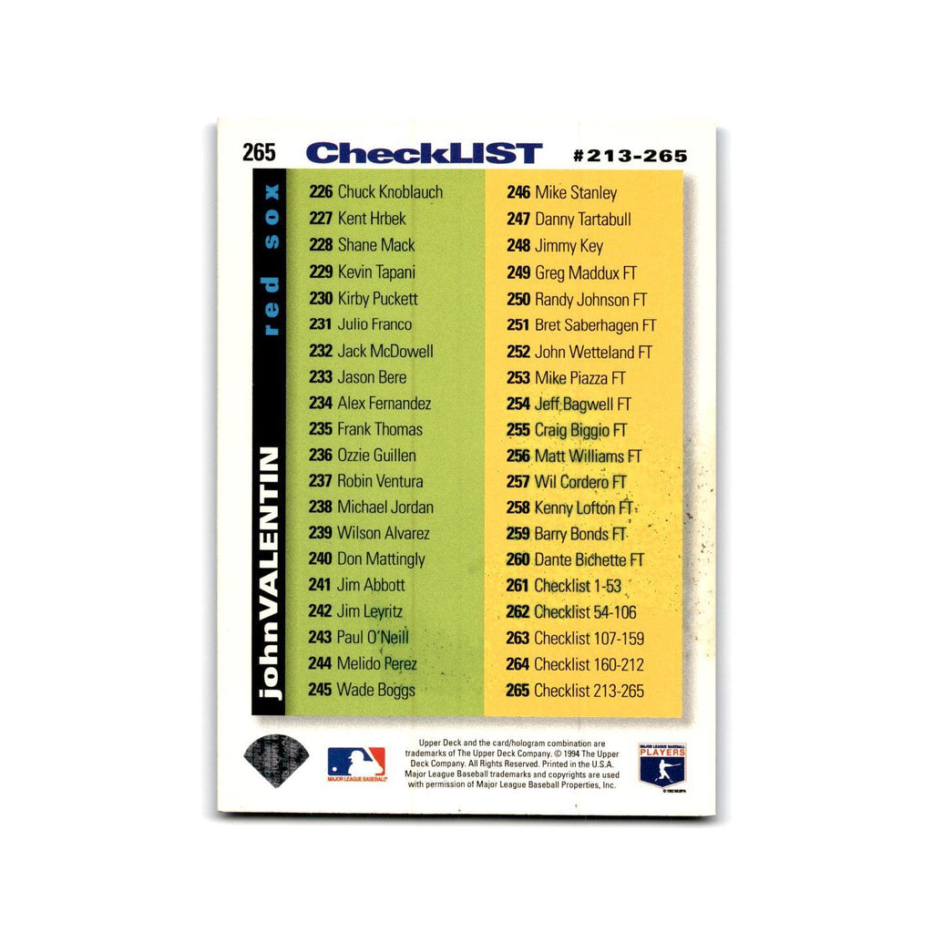 John Valentin 1995 Collector's Choice SE #265 Checklist Baseball Card NM