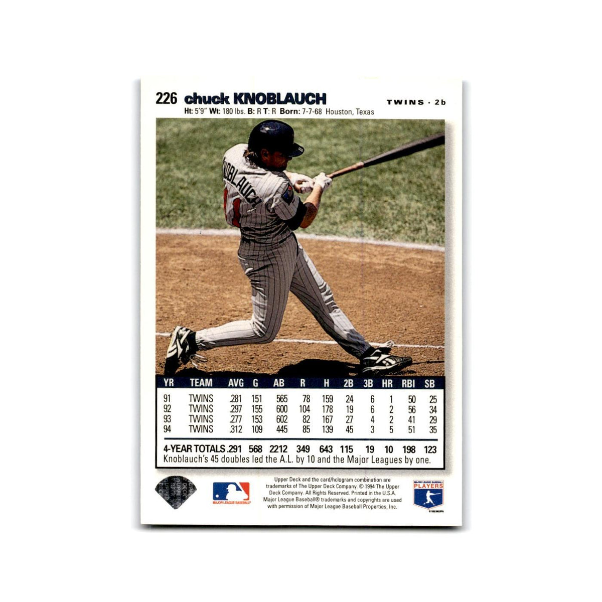 Chuck Knoblauch 1995 Collector's Choice SE #226 Minnesota Twins Baseball Card NM