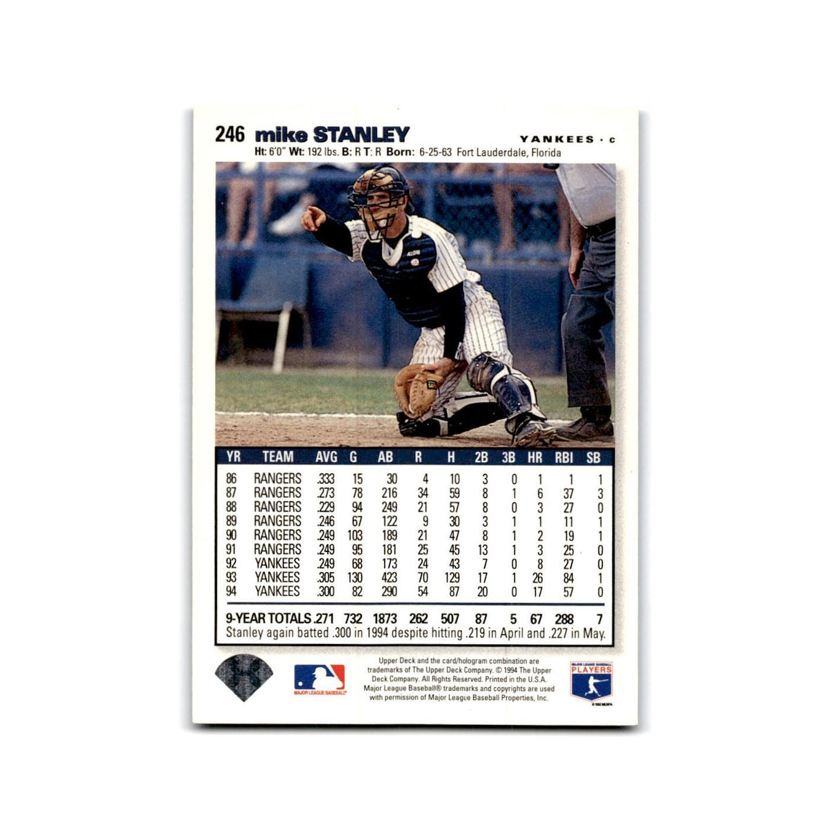 Mike Stanley 1995 Collector's Choice SE #246 New York Yankees Baseball Card NM