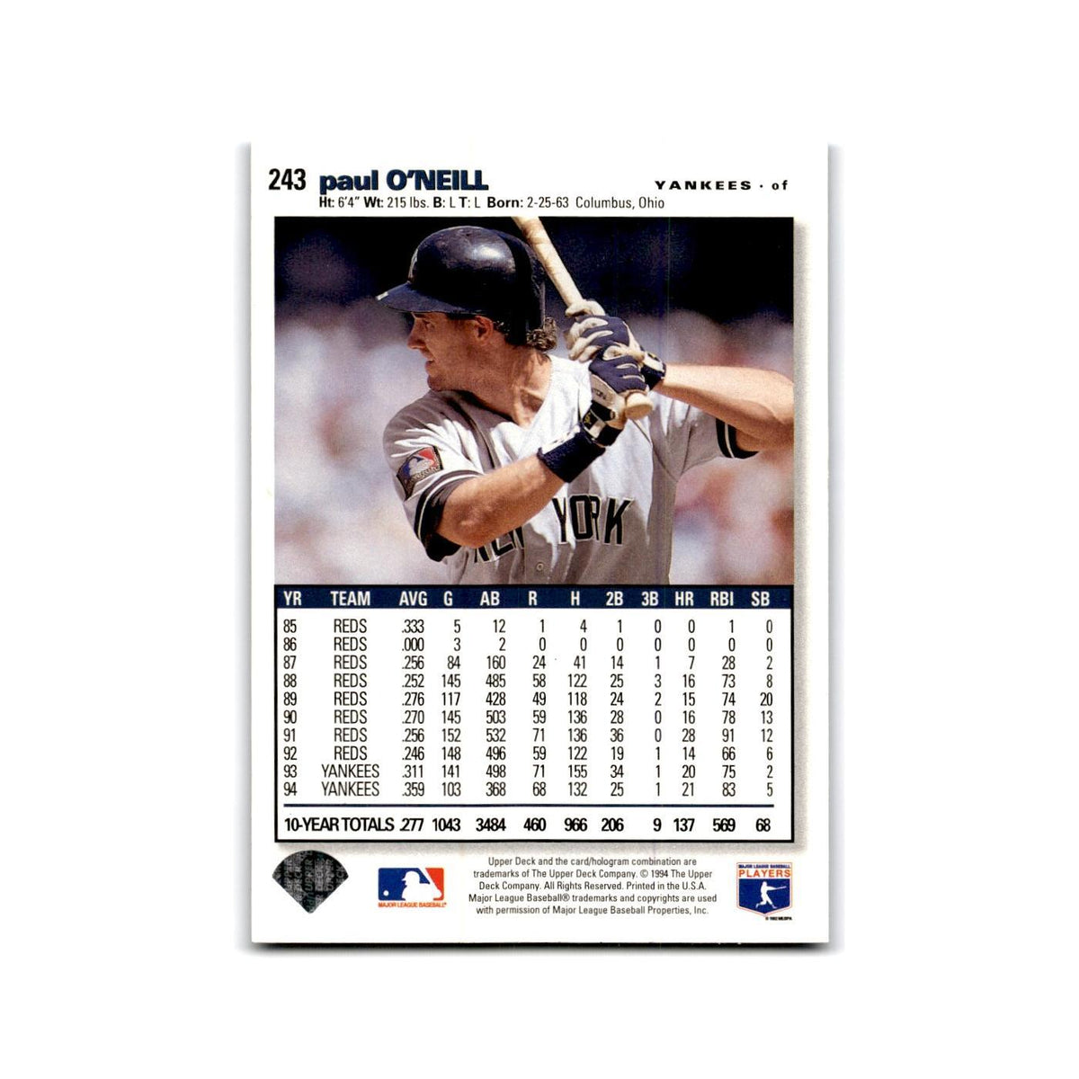 Paul O'Neill 1995 Collector's Choice SE #243 New York Yankees Baseball Card NM