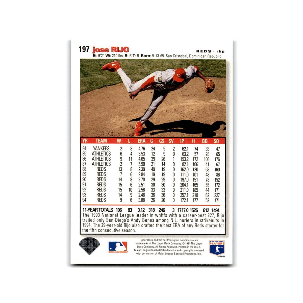 Jose Rijo 1995 Collector's Choice SE #197 Cincinnati Reds Baseball Card NM