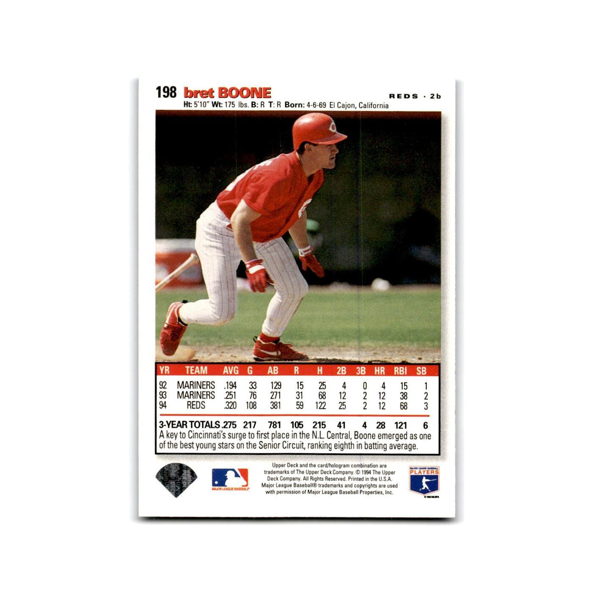 Bret boone 1995 Collector's Choice SE #198 Cincinnati Reds Baseball Card NM